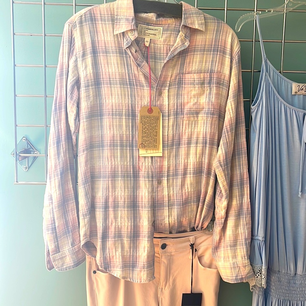 Pastel plaid NWT Current Elliott Boyfriend Shirt NWT